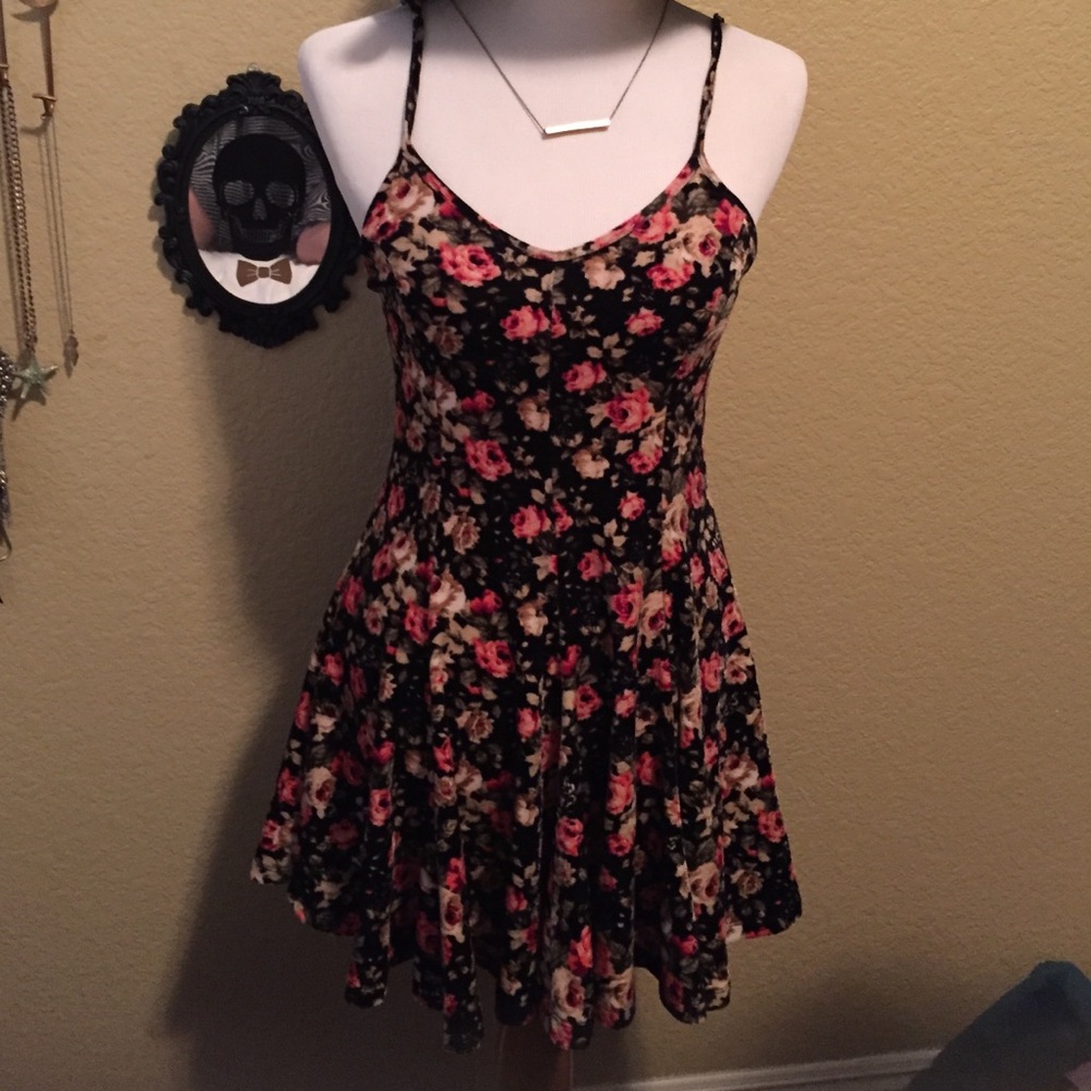 90s Grunge Black Floral Mini Dress